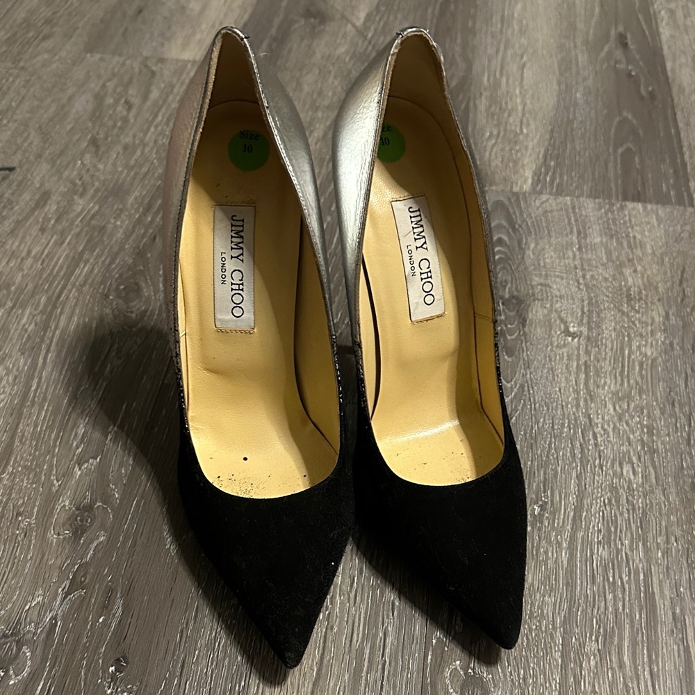 Jimmy Choo Two-Tone Black and Silver Heels